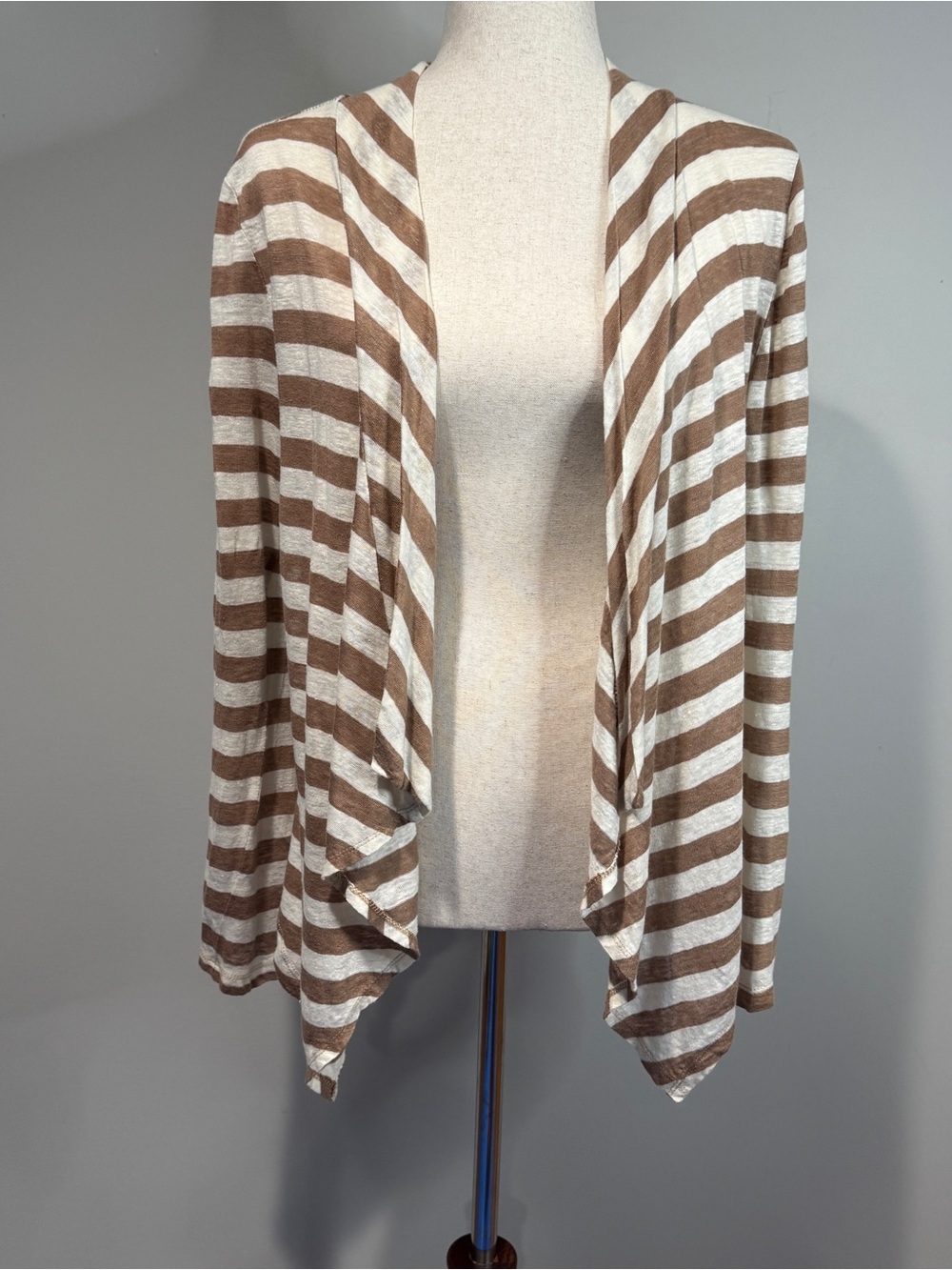Striped Open-Front Women’s Cardigan Sweater - Brown & Cream